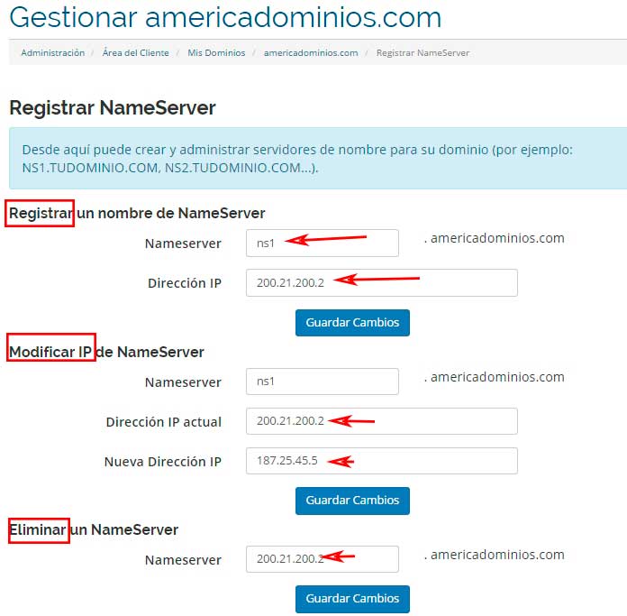 Registrar NAME SERVERS en su dominio